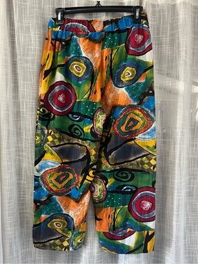 Abstract Print Artsy Hippie Boho Multicolor Flowy Wide Leg Pants Size XS